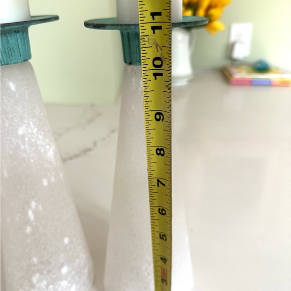 RARE Vintage Toyo Candle Holders, Scavo Glass, Verdigris Bronze, Exc. Cond - Picture 6 of 11